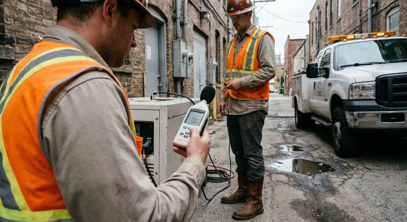 Sound attenuated generator placement and logistics in Stonecrest, GA