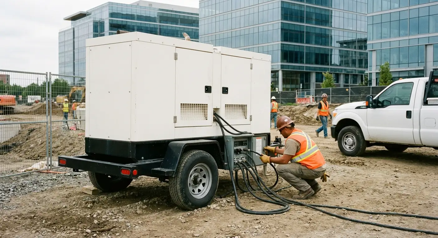 Commercial generator rental equipment at a construction site in Stonecrest