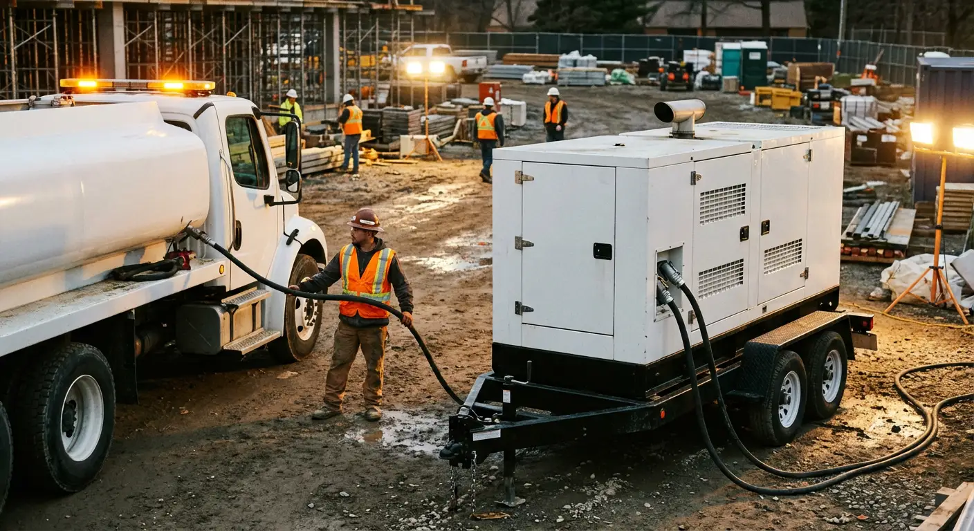 Mobile diesel fueling truck servicing a commercial generator in Stonecrest, GA